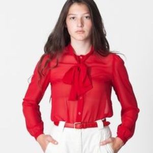 NWOT AMERICAN APPAREL chiffon red bow neck blouse